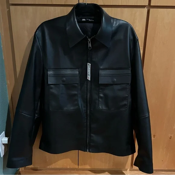 Faux Leather ZARA Man Men's Over Shirt Light Cool Classic Jacket LARGE - Picture 5 of 10